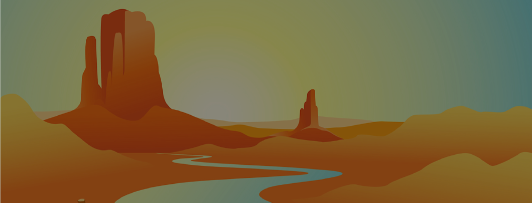 a river runs between red cliffs and mesas